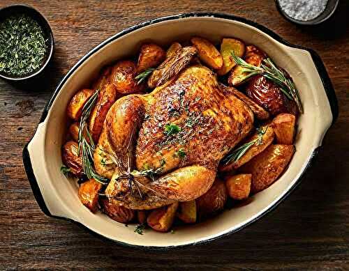 Poulet rôti en cocotte : l’alliance parfaite des pommes de terre et patates douces