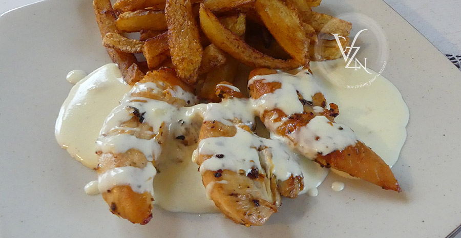 Poulet-frites, sauce Maroilles en 2 versions