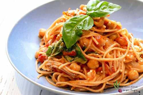 Spaghetti aux tomates cerises et pois chiches rôtis