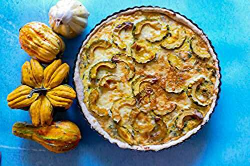 Tarte salée aux deux courges, poulet et fromage