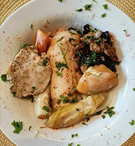 Poule au pot farcie au riz champignons