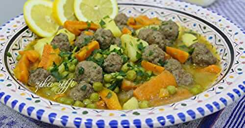 TAJINE JELBENA BEL KEFTA- PLAT AUX  BOULETTES- PETITS POIS- CAROTTES ET POMME DE TERRE