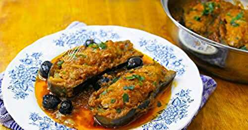 AUBERGINES FARCIES AU VEAU- SAUCE TOMATE AUX OLIVES NOIRES