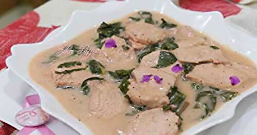 ESCALOPE DE VEAU AUX EPINARDS- SAUCE CREMEUSE ROSE AU YAOURT NATURE ET CITRON