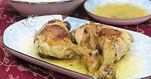 CUISSES DE POULET RÔTIES SAUCE À L' AIL AU CITRON ET LEUR PUREE À L' ANCIENNE