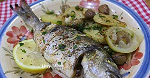 DORADES RÔTIES AU FOUR AUX GRAINES DE FENOUIL ENTIÈRES ET SES POMMES DE TERRE ET PETITS POIS