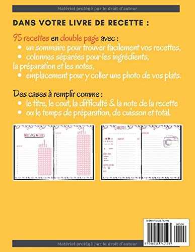 Cahier de recettes à remplir: Livre de recettes à compléter de 199 pages | 95 fiches recettes de cuisine vierges | XXL - 2 pages par recette l Grand Format