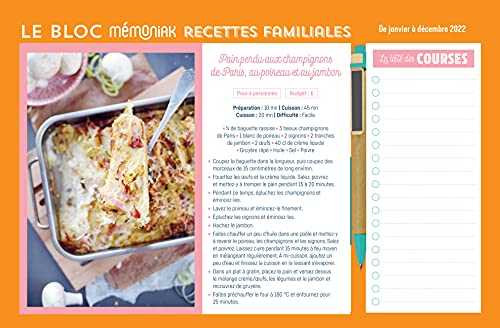 Le Bloc organiseur Mémoniak Recettes familiales 2022