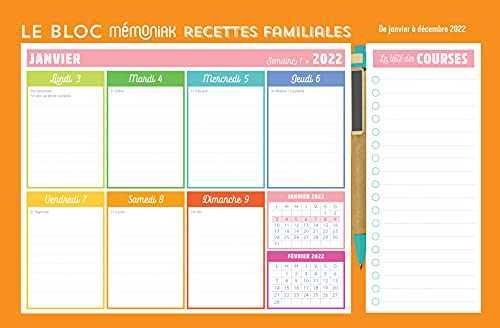 Le Bloc organiseur Mémoniak Recettes familiales 2022