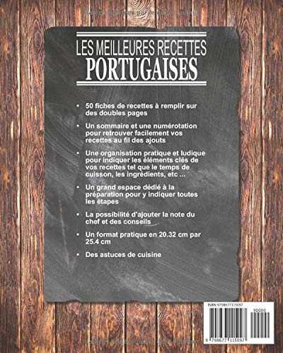 Les meilleures recettes portugaises: Carnet de 100 pages de recettes à remplir soi-même | Une recette par double page | Pour passionné(e) de cuisine ... | Format pratique 8 x 10 pouces (20 x 25 cm)