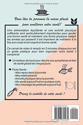 Mon Journal Alimentaire I Planificateur de menus: Journal d'alimentation I Carnet de ma santé I Agenda Minceur pour maigrir et suivi de régime I La gratitude favorise la santé